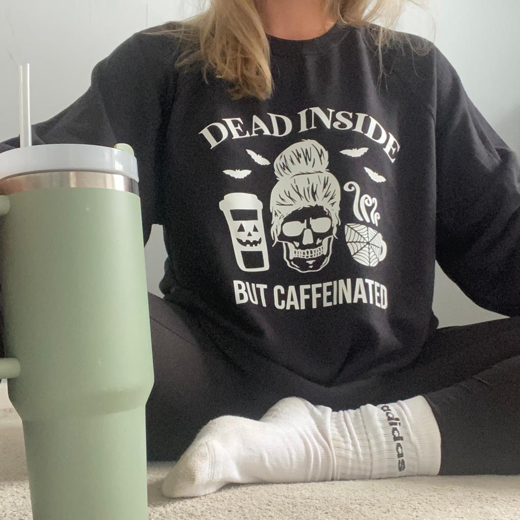 Dead inside, but Caffeinated Sweater by DEC - Halloween's Cosy Statement!