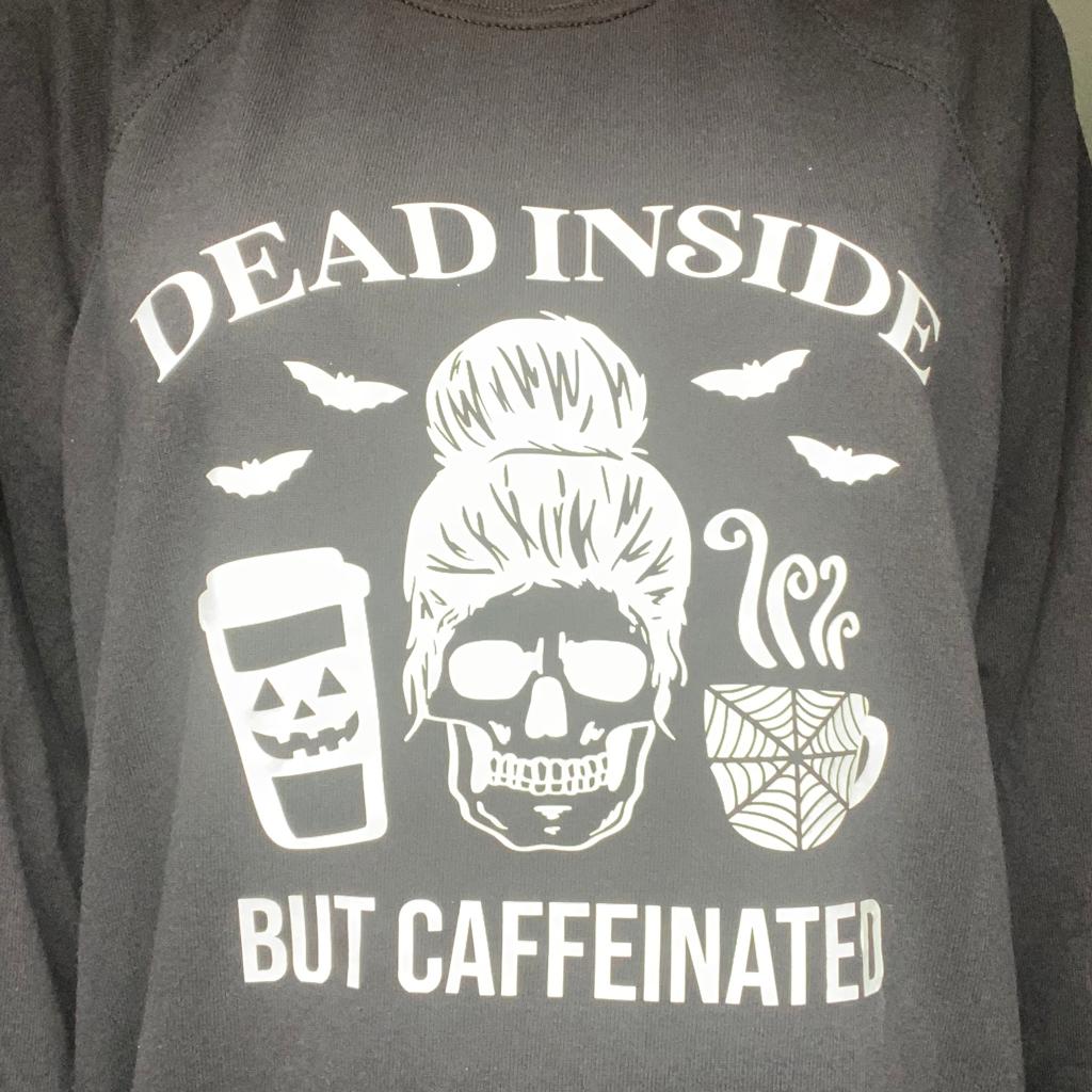 Dead inside, but Caffeinated Sweater by DEC - Halloween's Cosy Statement!